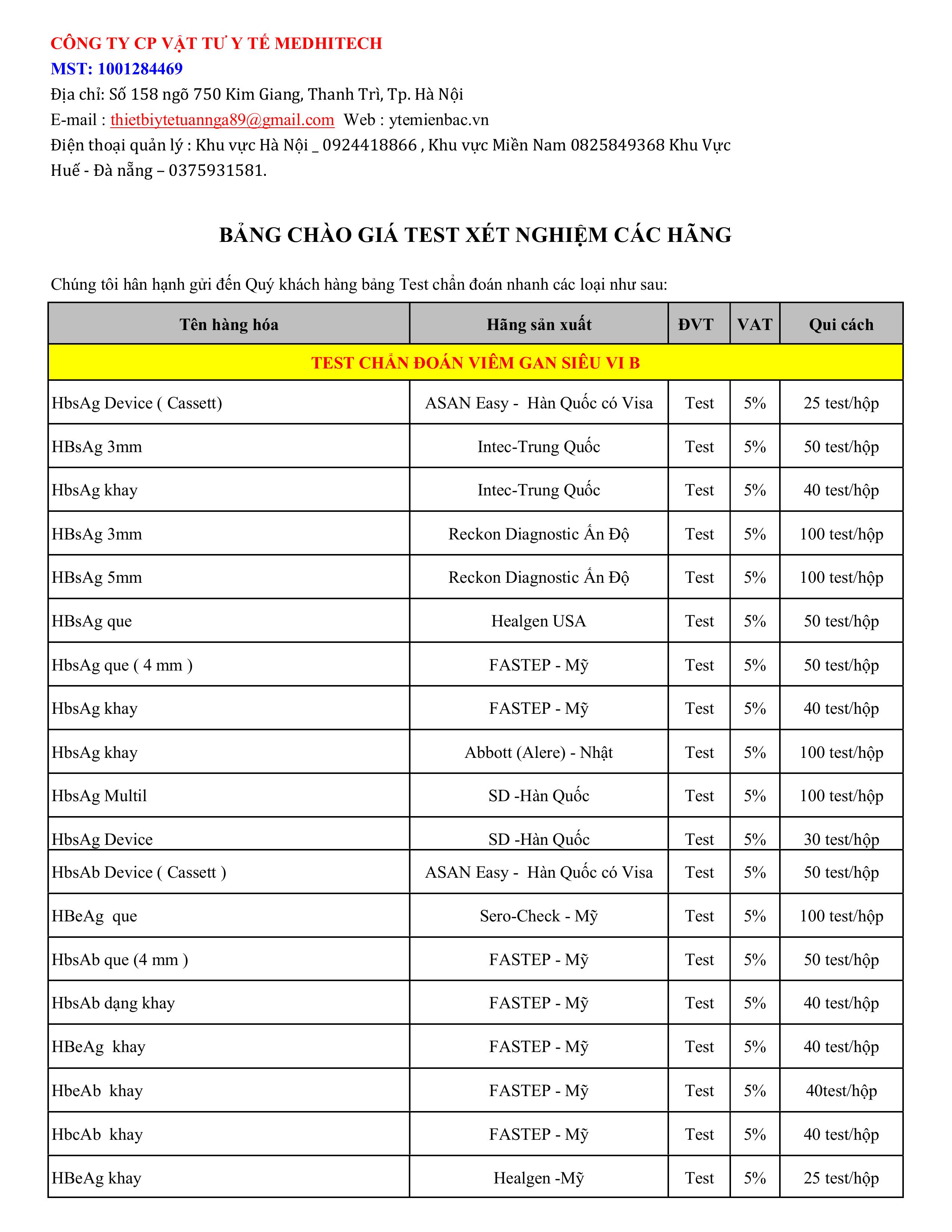 Danh mục que test y tế MEDhitech!